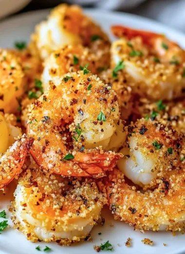 Delicious air fryer garlic parmesan shrimp served on a plate