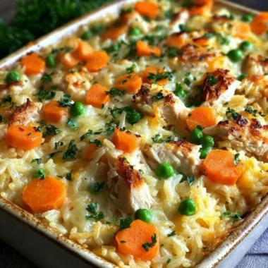 Delicious chicken and rice casserole served in a baking dish