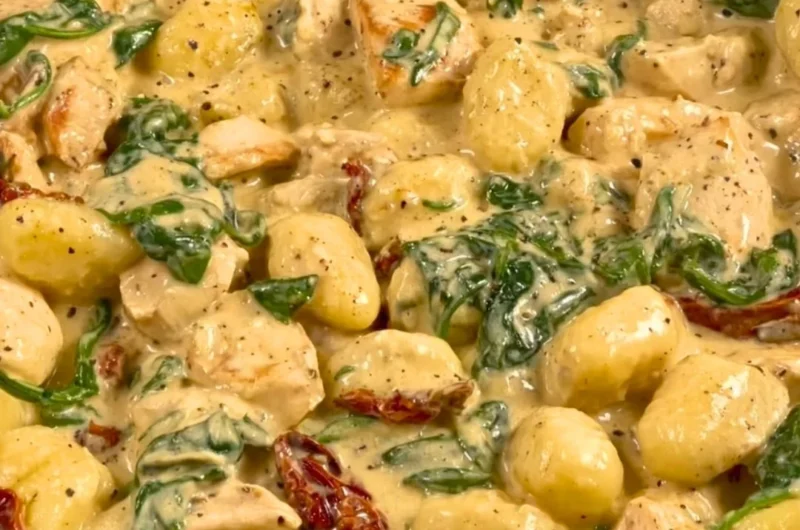 Creamy Chicken and Gnocchi dish topped with fresh herbs
