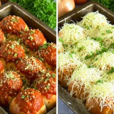 Garlic bread meatball bombs filled with savory meatballs and melted cheese