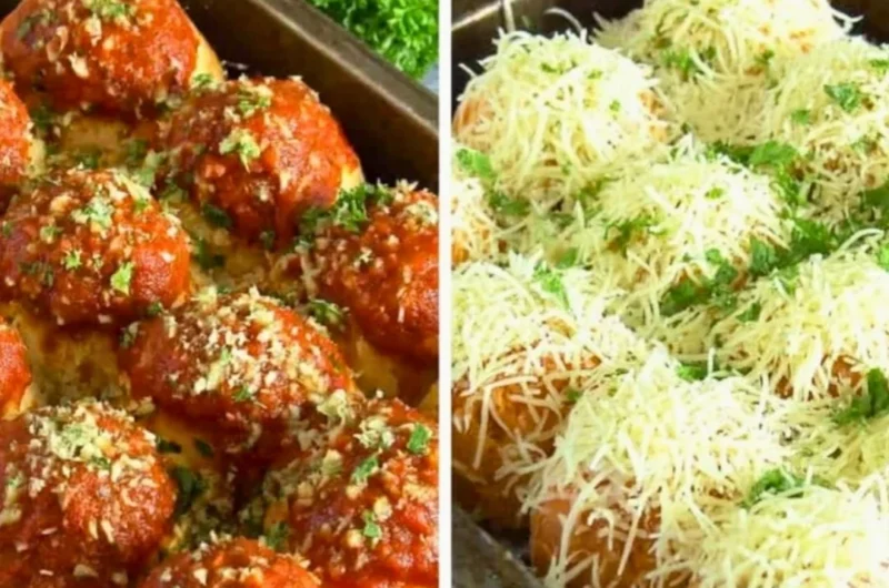 Garlic bread meatball bombs filled with savory meatballs and melted cheese