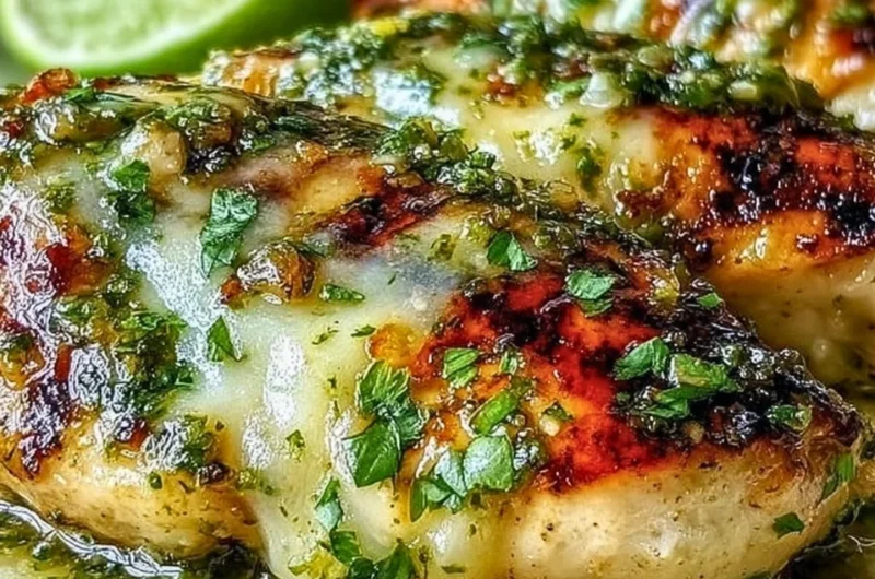 Grilled salsa verde chicken with pepper jack cheese on a plate
