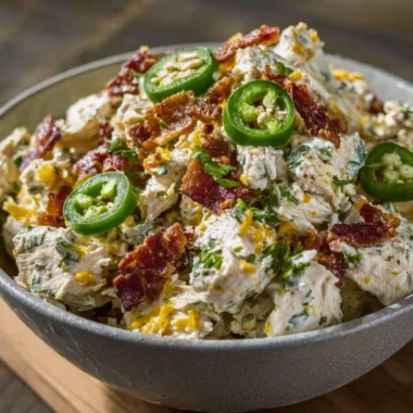 High Protein Jalapeno Popper Chicken Salad served in a bowl