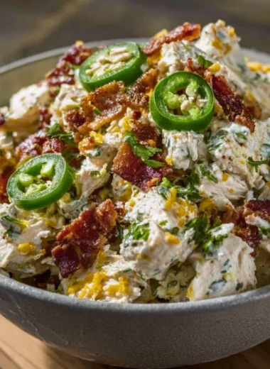 High Protein Jalapeno Popper Chicken Salad served in a bowl