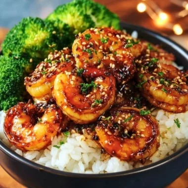 Honey Garlic Shrimp Bowls with vibrant vegetables and rice.