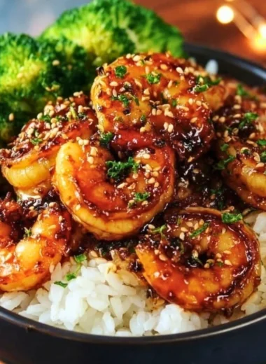 Honey Garlic Shrimp Bowls with vibrant vegetables and rice.