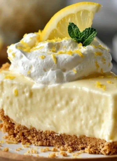 Delicious no-bake lemon icebox pie topped with whipped cream and lemon zest