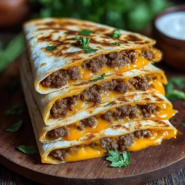 Delicious Smashburger Quesadillas served with toppings and dipping sauce.