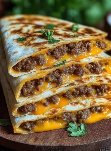 Delicious Smashburger Quesadillas served with toppings and dipping sauce.