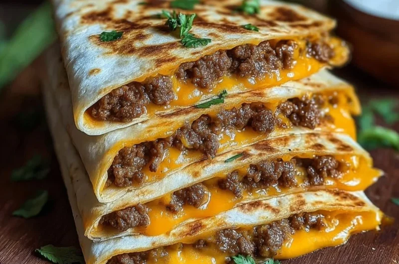 Delicious Smashburger Quesadillas served with toppings and dipping sauce.