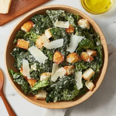 5-Ingredient Kale Caesar Salad with fresh kale and creamy dressing