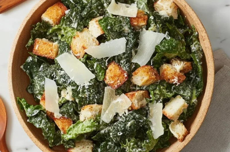 5-Ingredient Kale Caesar Salad with fresh kale and creamy dressing