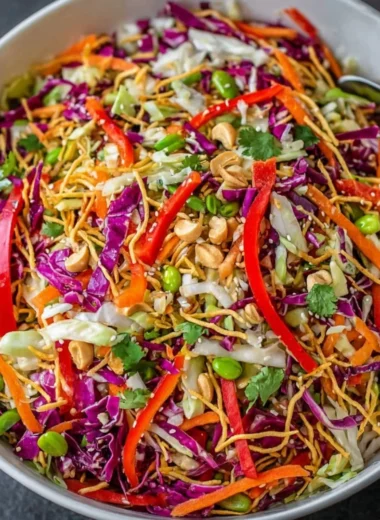 Colorful Asian Chopped Salad with fresh vegetables and dressing