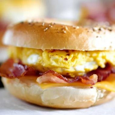 Bacon Egg Cheese Bagel sandwich with crispy bacon and melted cheese