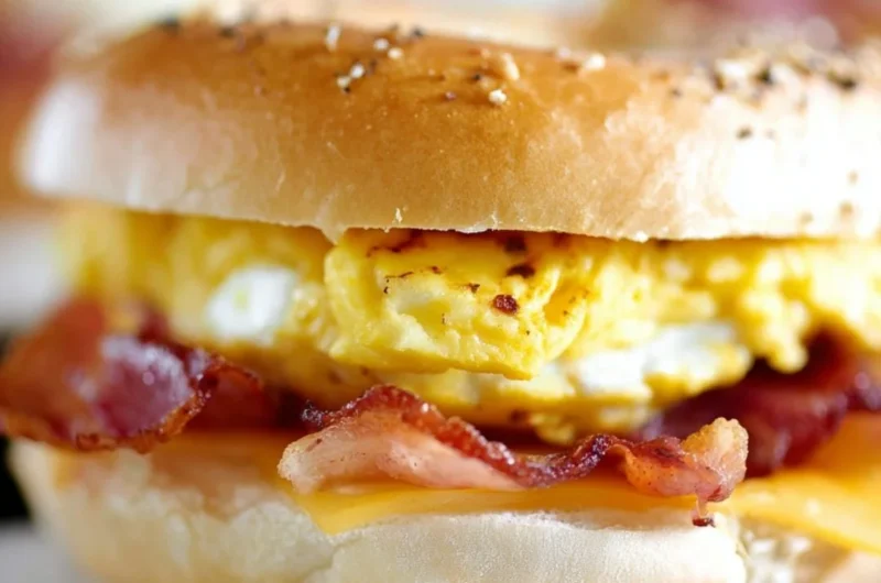 Bacon Egg Cheese Bagel sandwich with crispy bacon and melted cheese