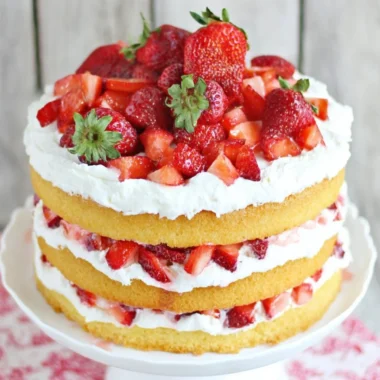 Delicious strawberry shortcake with fresh strawberries and whipped cream