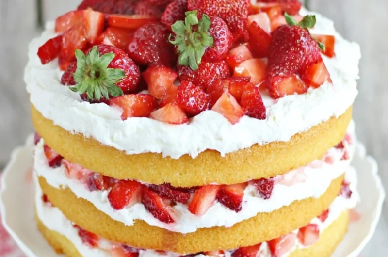 Delicious strawberry shortcake with fresh strawberries and whipped cream