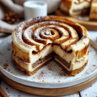Slice of Cinnamon Roll Honeybun Cheesecake with cinnamon swirl topping