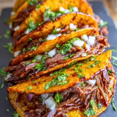 Cozy Crock Pot Birria Tacos served with garnishes