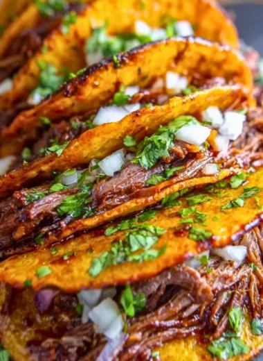 Cozy Crock Pot Birria Tacos served with garnishes
