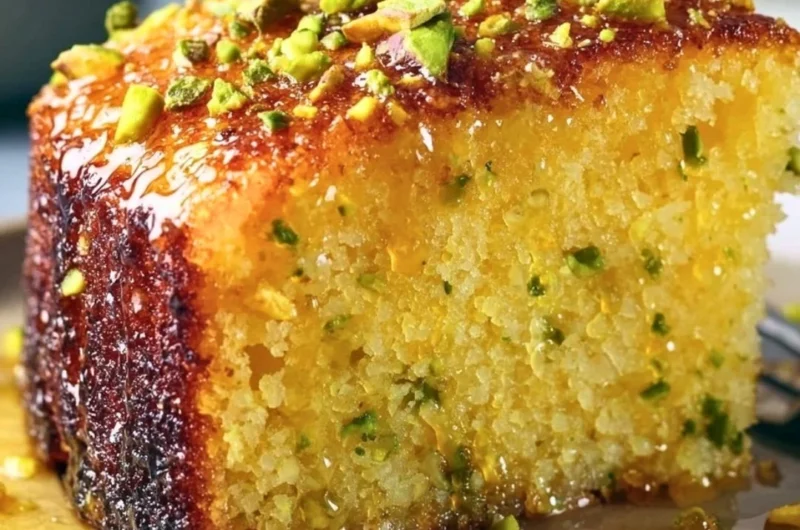 Cozy lemon pistachio cake topped with fresh lemon zest and crushed pistachios