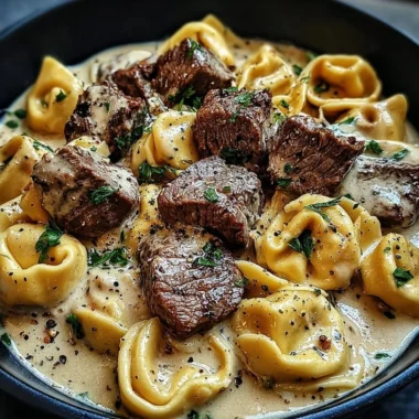 Delicious Garlic Steak Tortellini served in Creamhouse Sauce
