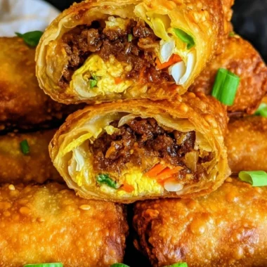 Crispy golden brown egg rolls filled with fresh vegetables and meat.