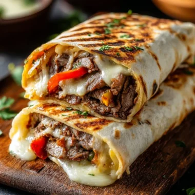 Crispy Philly cheesesteak grilled wraps served on a plate