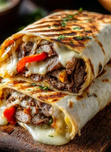 Crispy Philly cheesesteak grilled wraps served on a plate