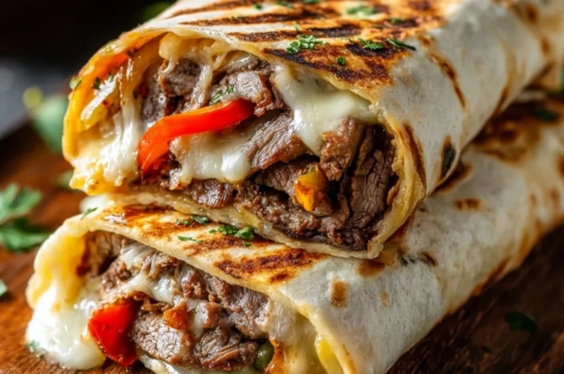 Crispy Philly cheesesteak grilled wraps served on a plate