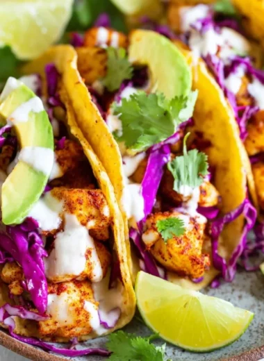 Delicious fish tacos topped with fresh ingredients and cilantro