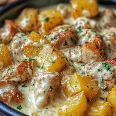 Delicious Garlic Parmesan Chicken with potatoes cooked in a crockpot.