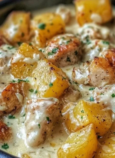 Delicious Garlic Parmesan Chicken with potatoes cooked in a crockpot.