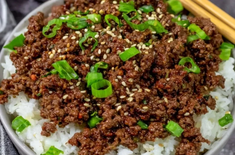 Delicious Korean Beef Bowl with tender beef and fresh vegetables served in a bowl.