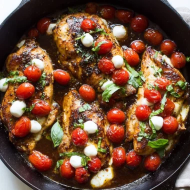 One-Pan Juicy Chicken cooked in balsamic sauce served on a plate