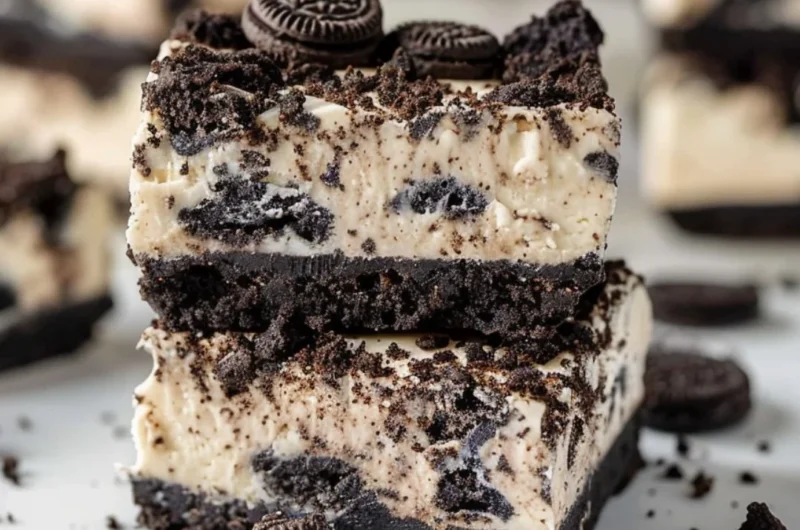 Delicious Oreo cheesecake bars served on a plate