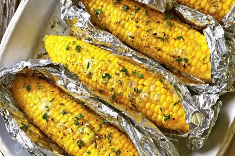 Oven-roasted corn on the cob served with butter and herbs