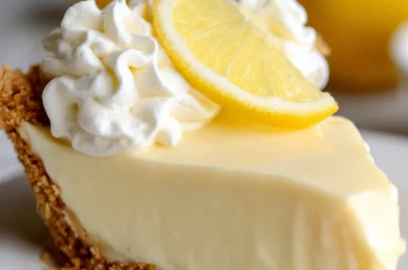 Delicious lemon pie topped with whipped cream and lemon zest.