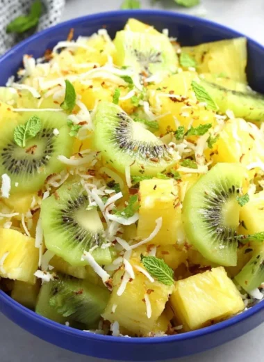 Freshly prepared Pineapple Kiwi Salad with vibrant tropical fruits