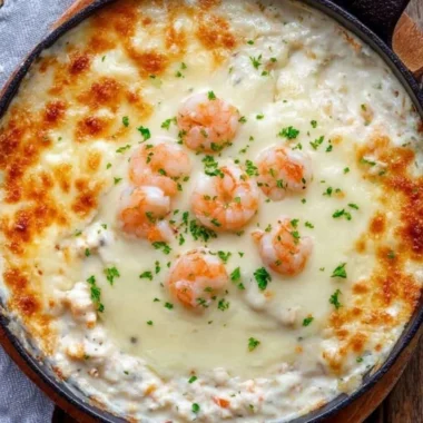 Delicious baked shrimp dip served in a dish for parties or gatherings