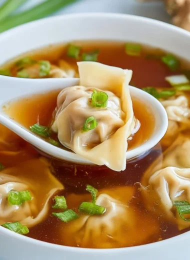 Bowl of delicious homemade wonton soup