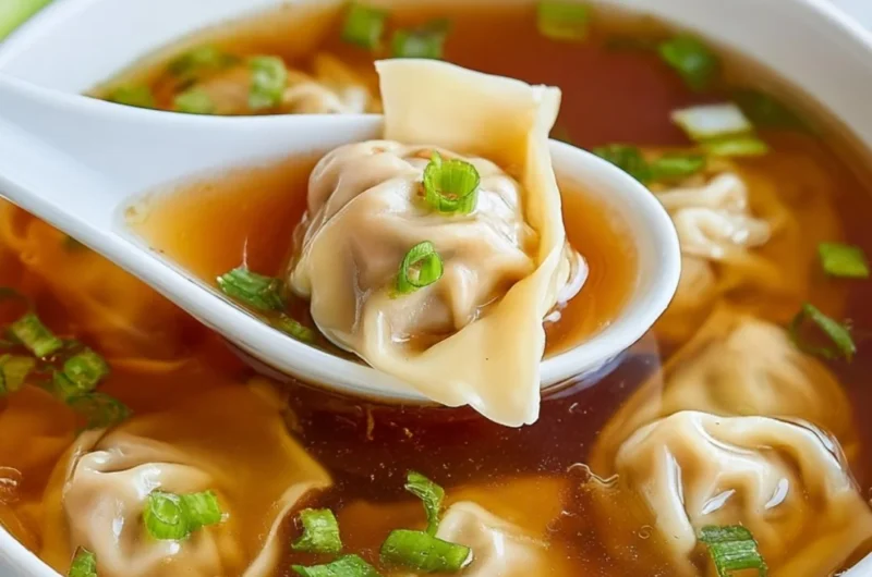 Bowl of delicious homemade wonton soup