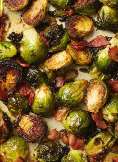 Brussels sprouts sautéed with crispy pancetta for a savory side dish.