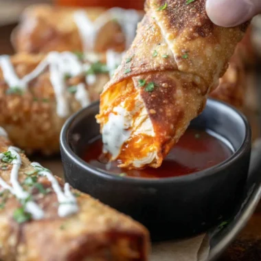 Buffalo Chicken Egg Rolls served with dipping sauce