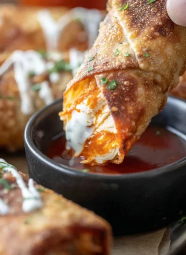 Buffalo Chicken Egg Rolls served with dipping sauce
