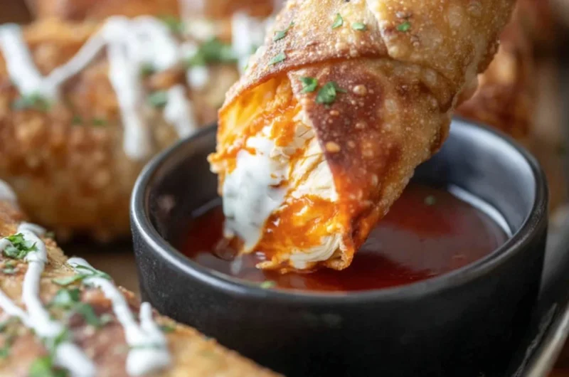 Buffalo Chicken Egg Rolls served with dipping sauce