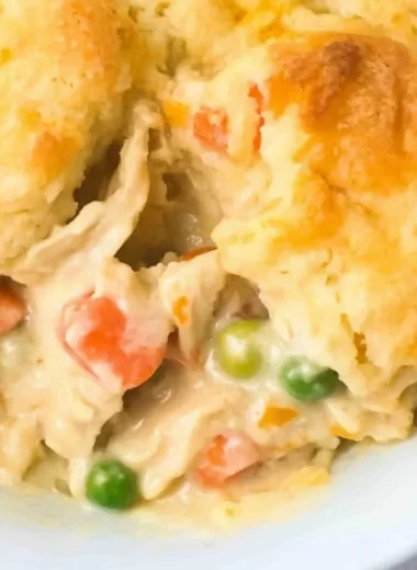 Delicious homemade Chicken Cobbler served in a rustic dish