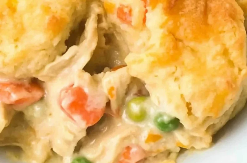 Delicious homemade Chicken Cobbler served in a rustic dish