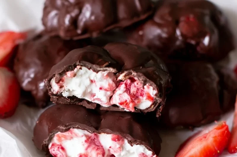 Chocolate strawberry yogurt clusters recipe with fresh strawberries and chocolate.