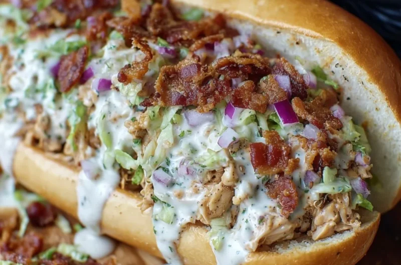 Chopped Chicken Bacon Ranch Sandwich with chicken, bacon, and ranch sauce